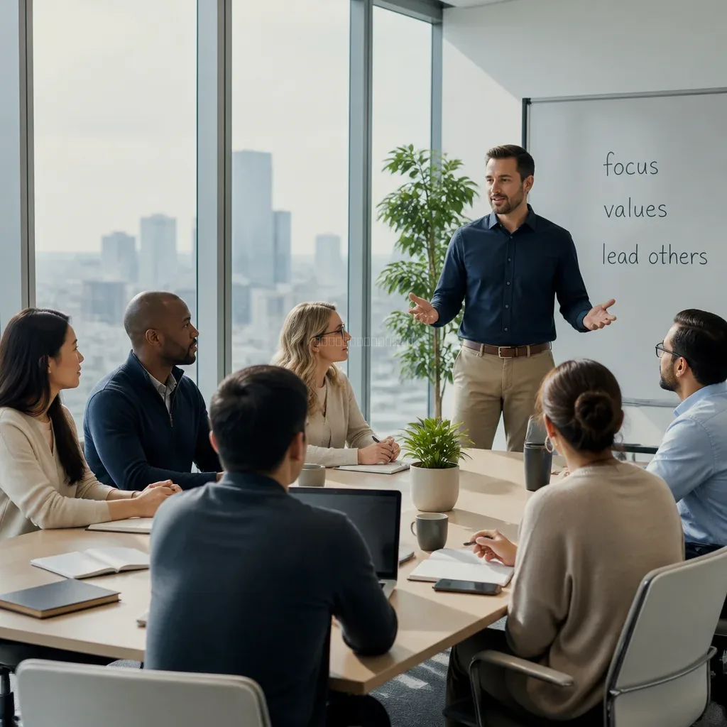 Facilitated leadership workshop with executives in a boardroom setting